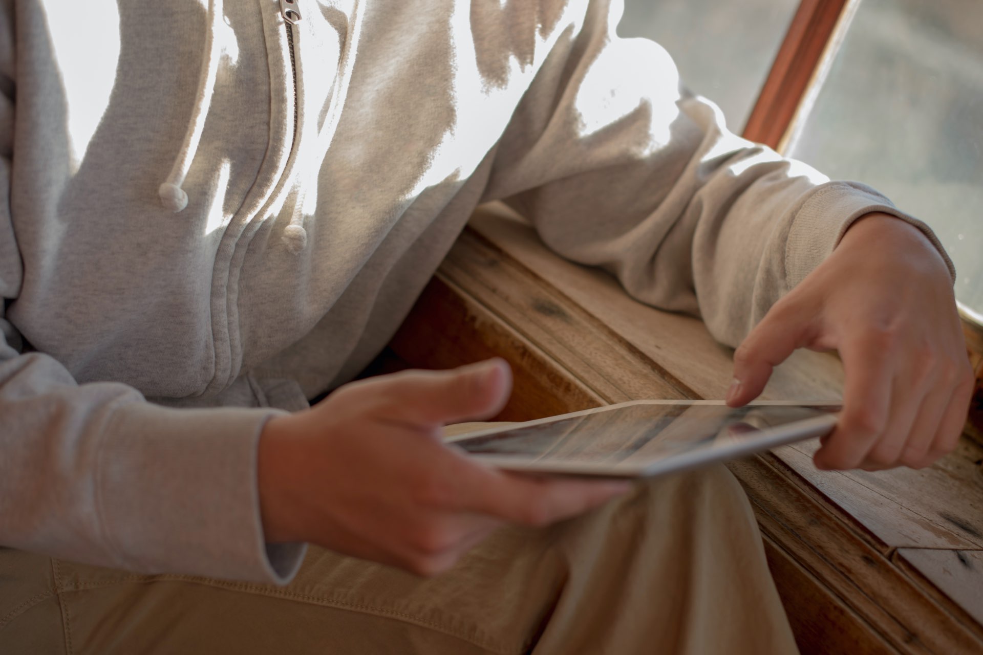 closeup of student on an ipad