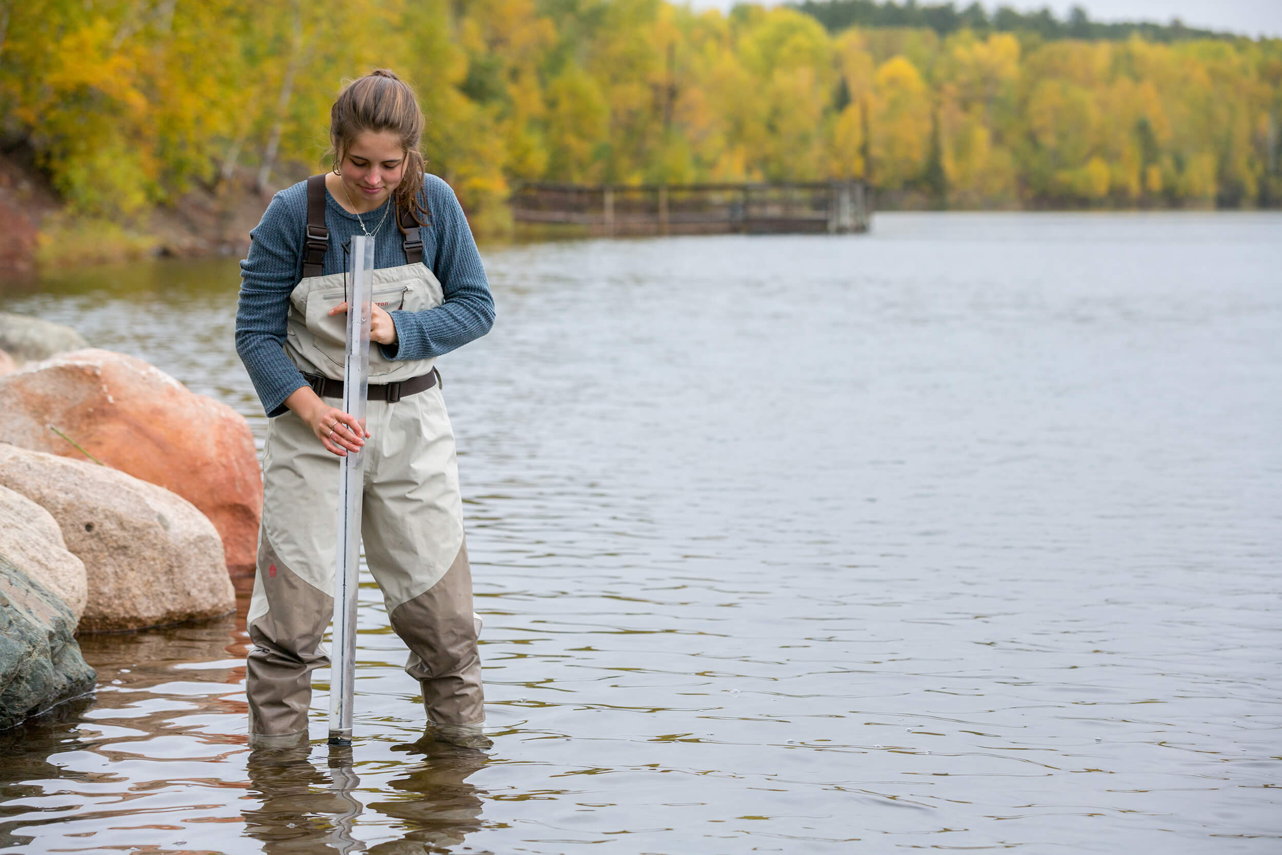 student in waders